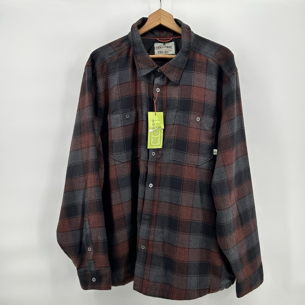 Lake &‎ Trail Vented Flannel Shirt Mens 3XL Hiking Fishing Camp Plaid Soft NWT